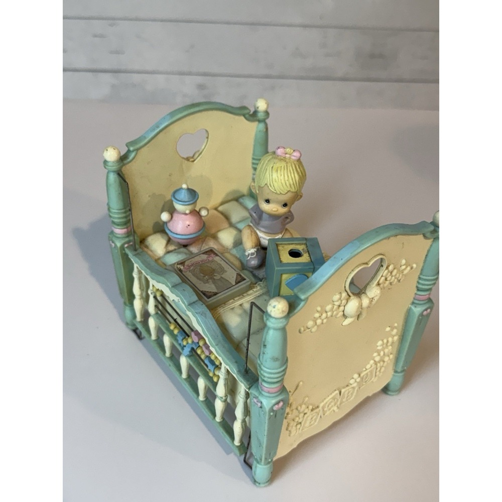 Precious Moments Baby's First Bed Music Box Figurine 1991 Parts Repair Read - Picture 5 of 6